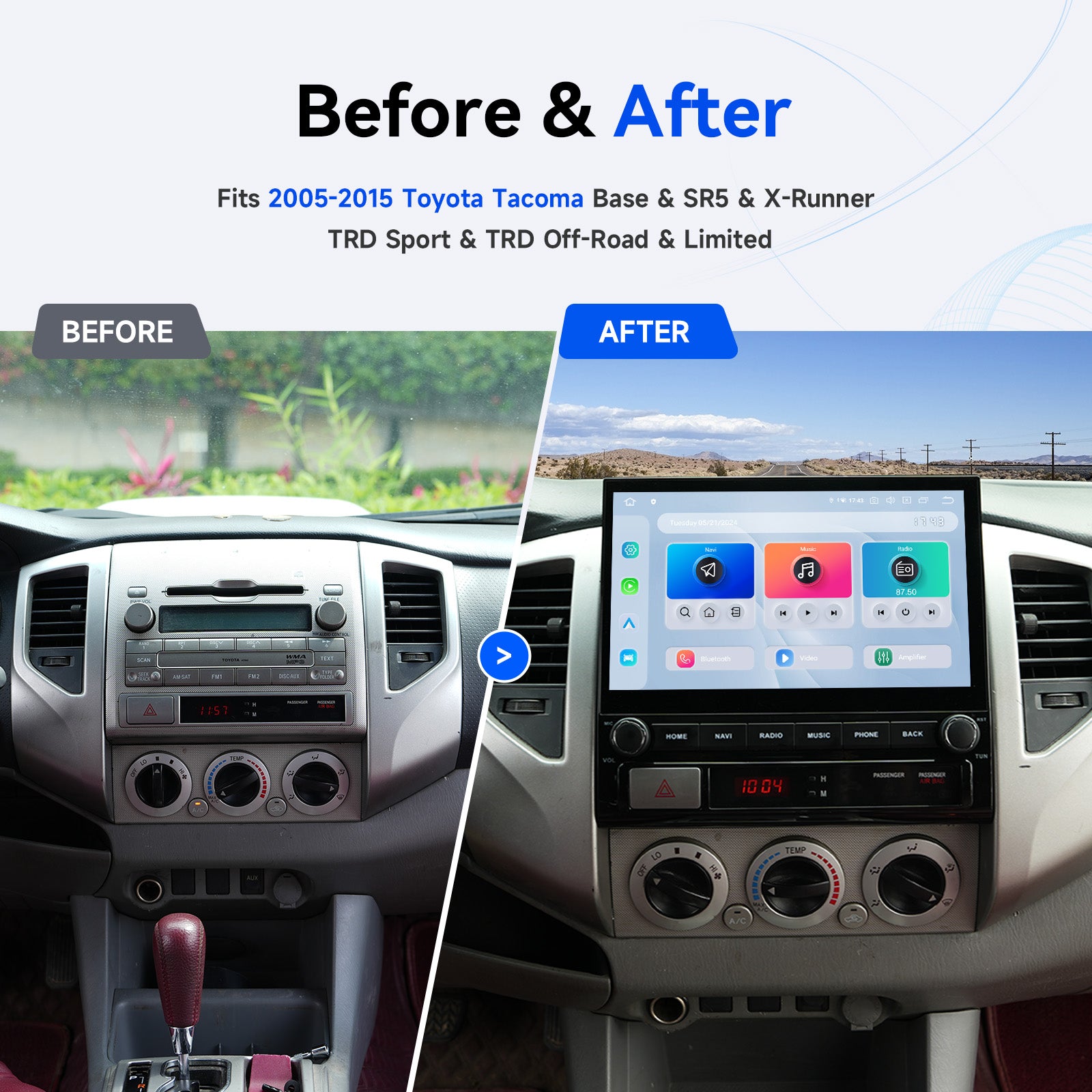 OEM-style design with physical knobs and buttons